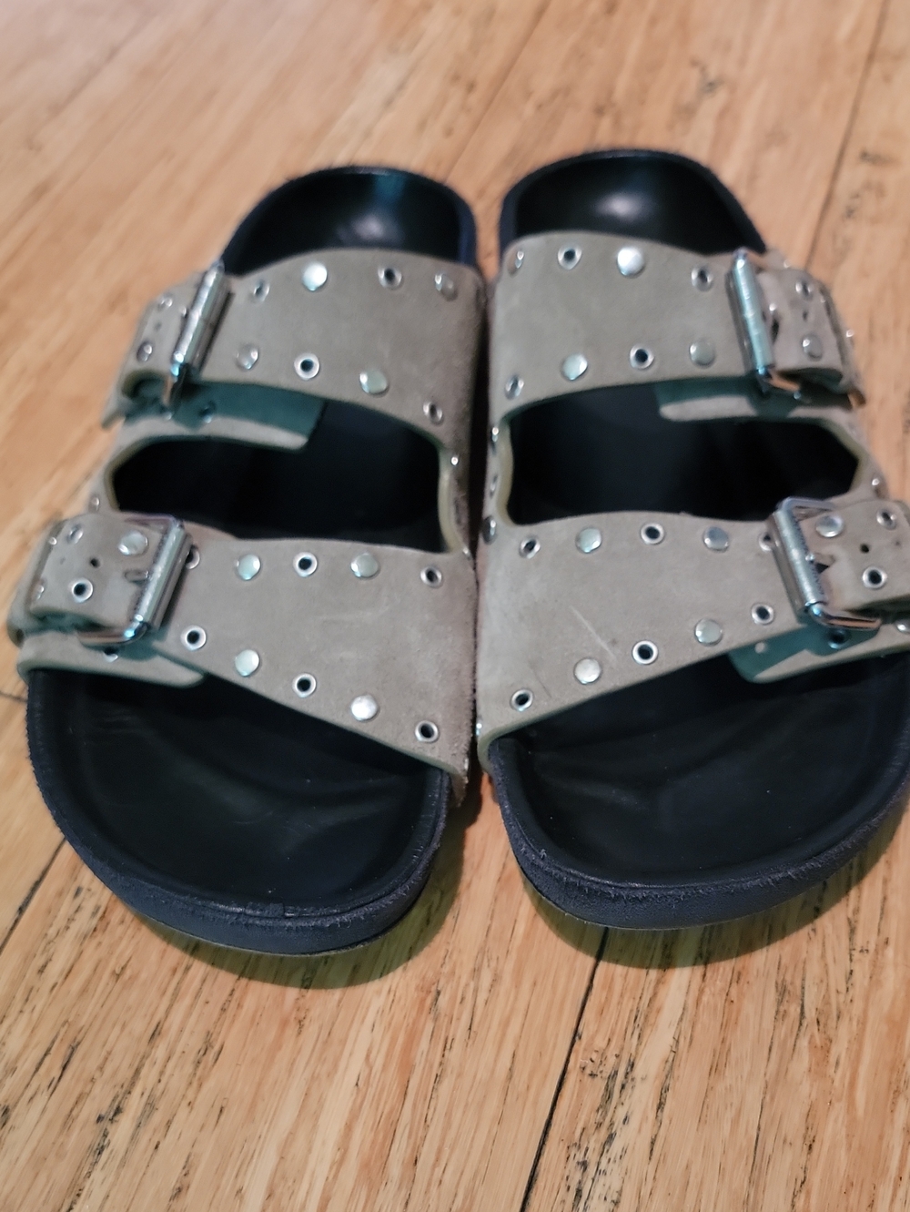 Isabel Marant Size 41 LENYO Studded Double-Buckle Slide Sandals in Taupe